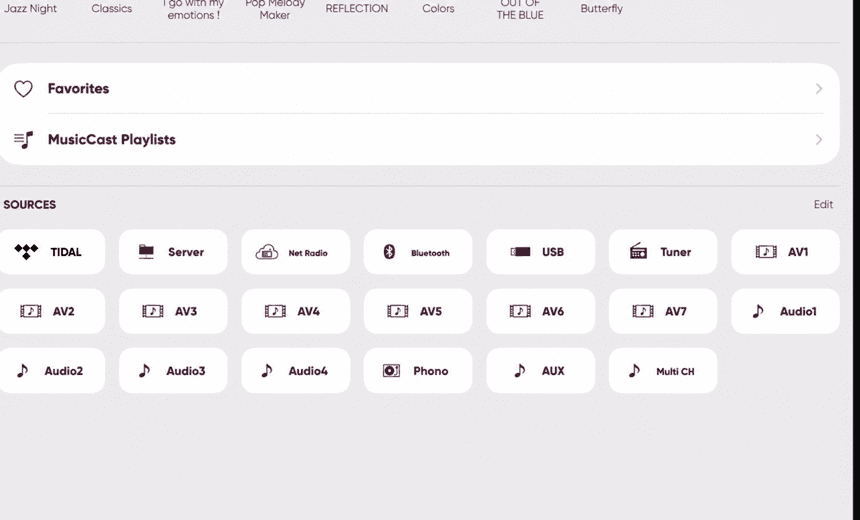 TIDAL source tile in MusicCast Controller