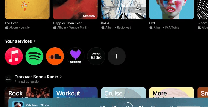 Your services row in the Sonos app with an add button